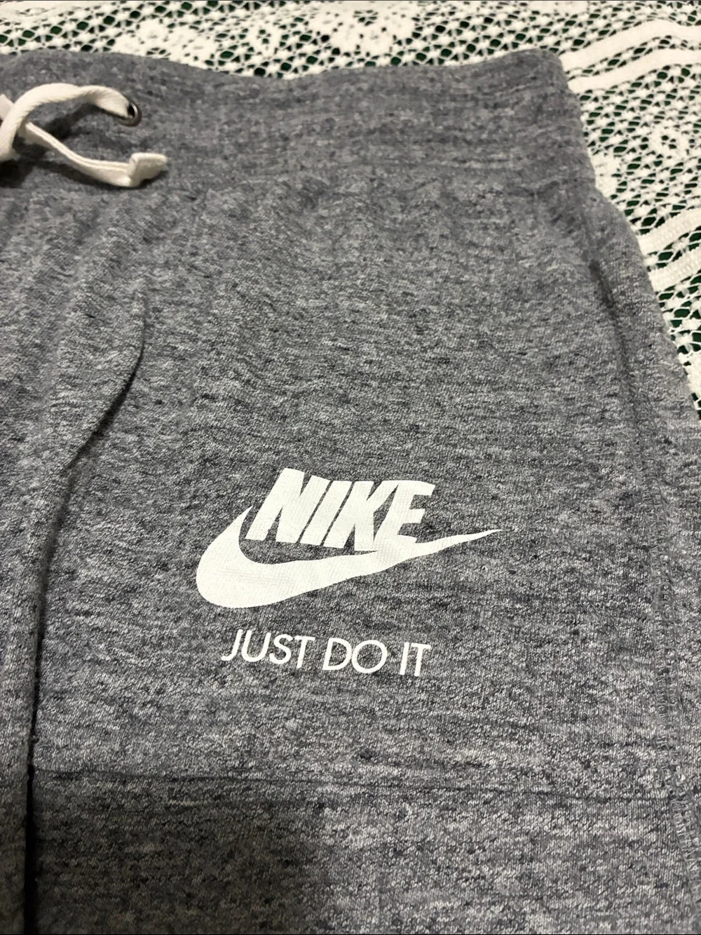 Nike Cropped Gray Heather Joggers with White Logo
